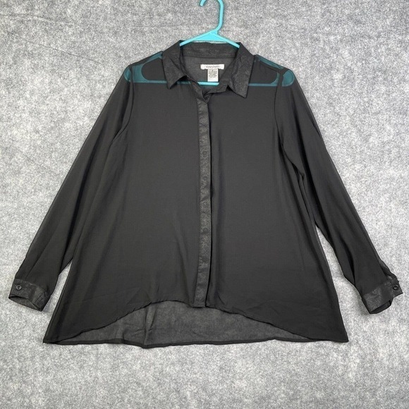 Dizzy Lizzy Top Women's Small Black Sheer Blouse Long Sleeve Minimal Office - Picture 1 of 8